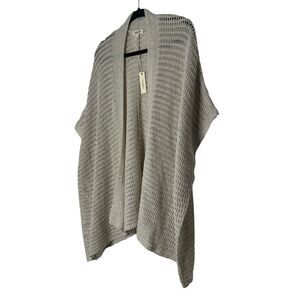 Max Studio Cardigan Womens Large Beige Open Front Knit Bohemian Linen Blend  New
